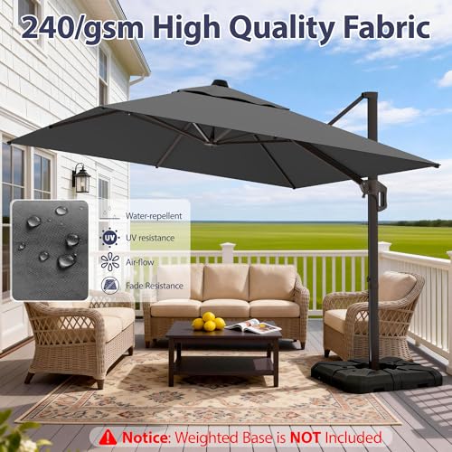 10' X 10' Patio Umbrella Cantilever Outdoor Rectangle Umbrella, Heavy Duty 360°Rotation Offset Umbrella for Garden Deck Pool Patio, Grey image 4