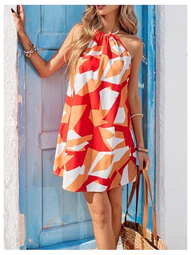 Image of SweatyRocks Women's Tropical Print Halter Dresses Sleeveless Holiday Summer Mini Dress