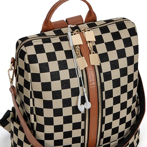 Lushandy Checkered Backpack Purse for Women Laptop Backpack for Work Travel - image 4