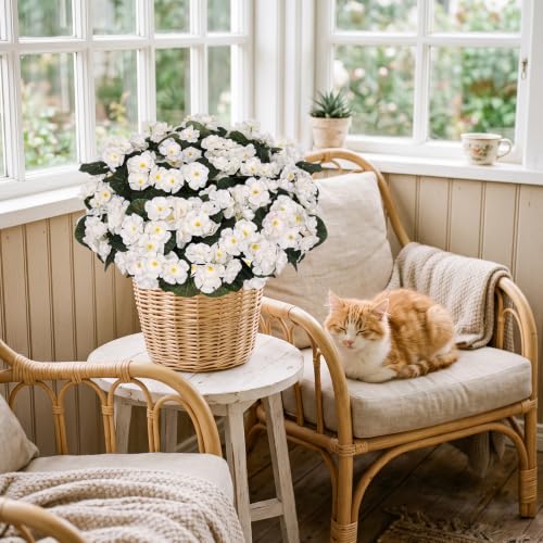 LetuoClips Artificial Geranium Flowers for Outdoors Decoration,6 Bundles Silk White Flower UV Resistant Fake Plants for Front Garden Porch Planter Patio Balcony Yard Indoor Home - image 5