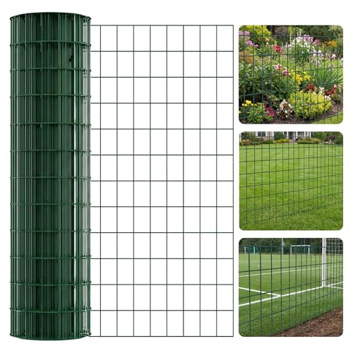 Chicken Wire Fence 1.02m x 10m PVC Coated Fencing Roll Heavy Duty Garden Wire Mesh Galvanized Steel (10cm x 5cm Mesh 2mm Wire) Easy Installation for Garden Fencing Poultry Coops Plant Support