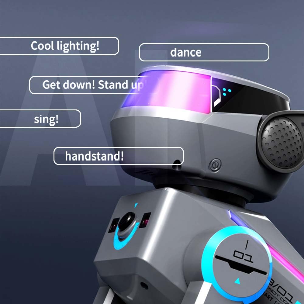 Robot Cane Bambini Giocattolo telecomandato per bambini 3-12 anni, Tocco interattivo, Cane robotico, Cantante intelligente e programmazione Danza Supporto a mano (bianco)