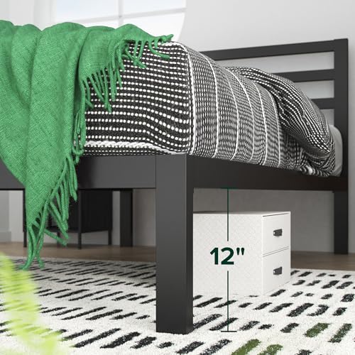 Image of Zinus Mia Metal Platform Bed Frame with Headboard, Wood Slat Support, No Box Spring Needed, Easy Assembly, Twin,Black
