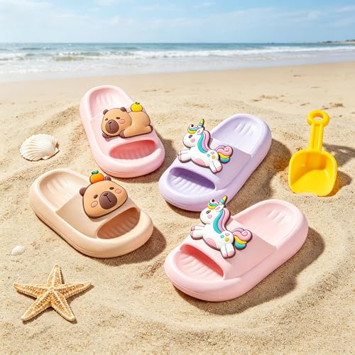 Image of Girls Cloud Bow Slide & Shower Slippers - Non-Slip Slip-On Kids Beach Pool Indoor Outdoor Shoes
