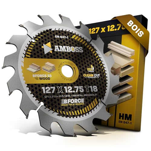 HM Lame de scie circulaire, 127 x 12,75, Z18, dents alternées, pour bois, découpe AMBOSS WERKZEUGE® Lame de scie, 127 mm, compatible avec Black & Decker D 984, D 985,...
