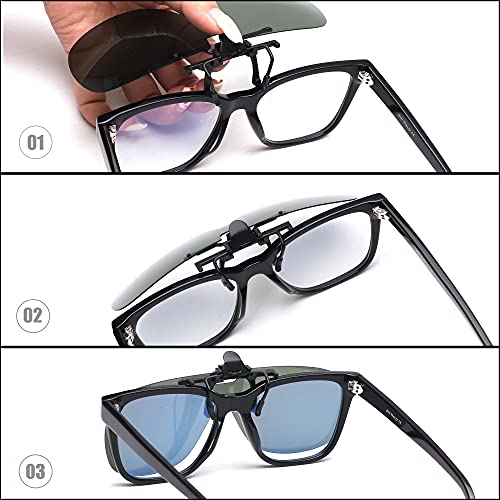 Image of JM Polarized Clip on Sunglasses Frameless Flip Up One Piece Shield Lens for Prescription Glasses