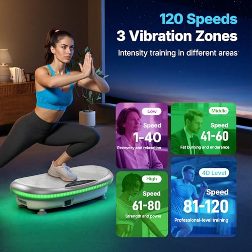 MERACH Vibration Plate Exercise Machine, 4D Whole Body Workout Vibrating Platform for Lymphatic Drainage Weight Loss Muscle Activation, Home Fitness Equipment with Bluetooth Light Pull Cord — view 5