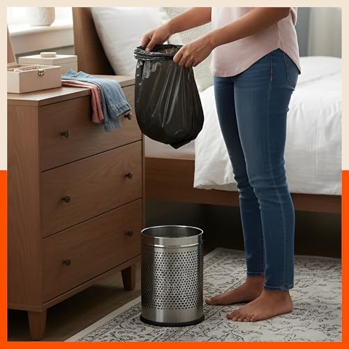 Image of Bathla Stainless Steel Perforated Open Dustbin - 5 Litres | Mesh Trash Can for Home, Office & Commercial Use | Durable, Rust-Resistant & Ventilated Waste Bin