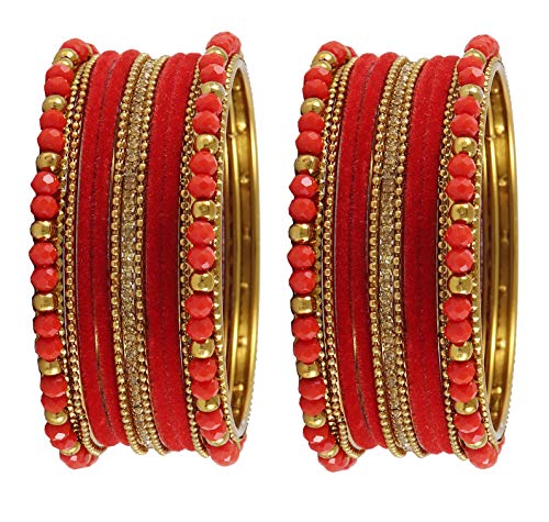 Image of NMII Metal with Zircon Gemstone, Pearls and Beads Studded Glossy Finished Bangle Set For Women and Girls