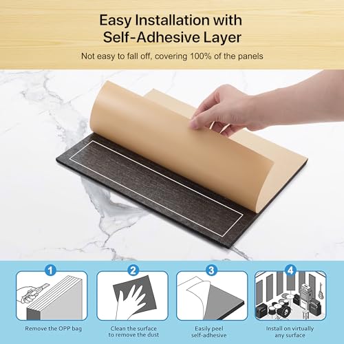 Image of Square Acoustic Wall Panels, Sound Absorbing Panels for Walls, Ceiling, Doors, 12 Pack 12 inchx12 inchx0.4 inch Self Adhesive Decorative Black Acoustic Tiles for Recording Studio, Office, Room, Home