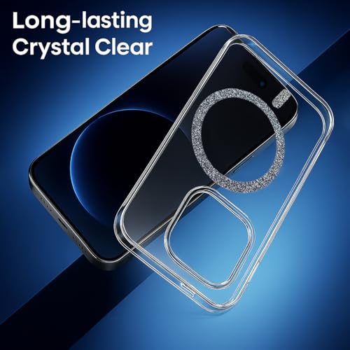 Image of AIBEX Back Cover Case Compatible with iPhone 16 Pro | Glitter Ring Cute Shiny Colorful Bling Case (Compatible with Magsafe) | Transparent PC+TPU Glossy Shiny Cover for Girls & Women - Black