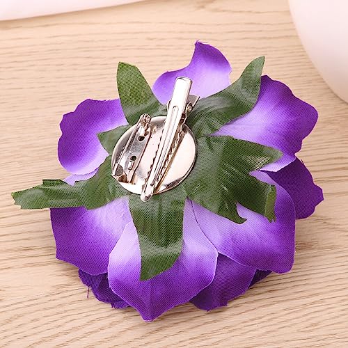 CALLARON Purple Simulated Rose Hair Clip 4.3 Inch Cloth Flower Hairpin for Women Wedding Beach Festival Party Accessories - Image 2