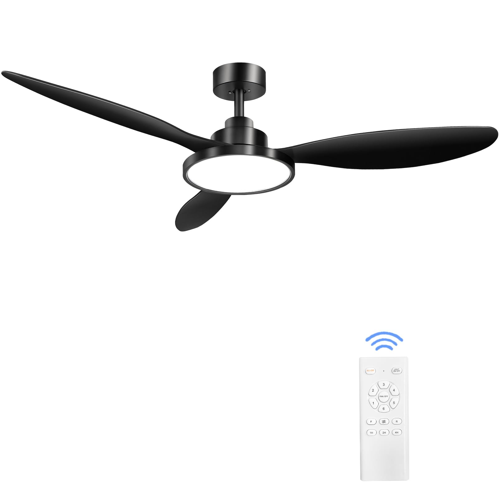 Ohniyou 52 Inch Ceiling Fan with Light and Remote Control, Black