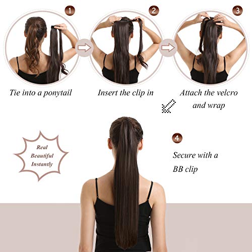 BARSDAR Natural Black Straight Ponytail Extension - 30 Inch Long Straight Wrap Around Ponytail Hair Extensions for Black Women, Synthetic Wrap Clip in Pony Tails Hairpieces Daily by BARSDAR - Image 4