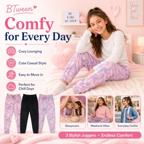 Image of BTween Girls 3 Pack Velour Jogger Pant Set Solid, Tie Dye or Camo Sweatpants for Girls