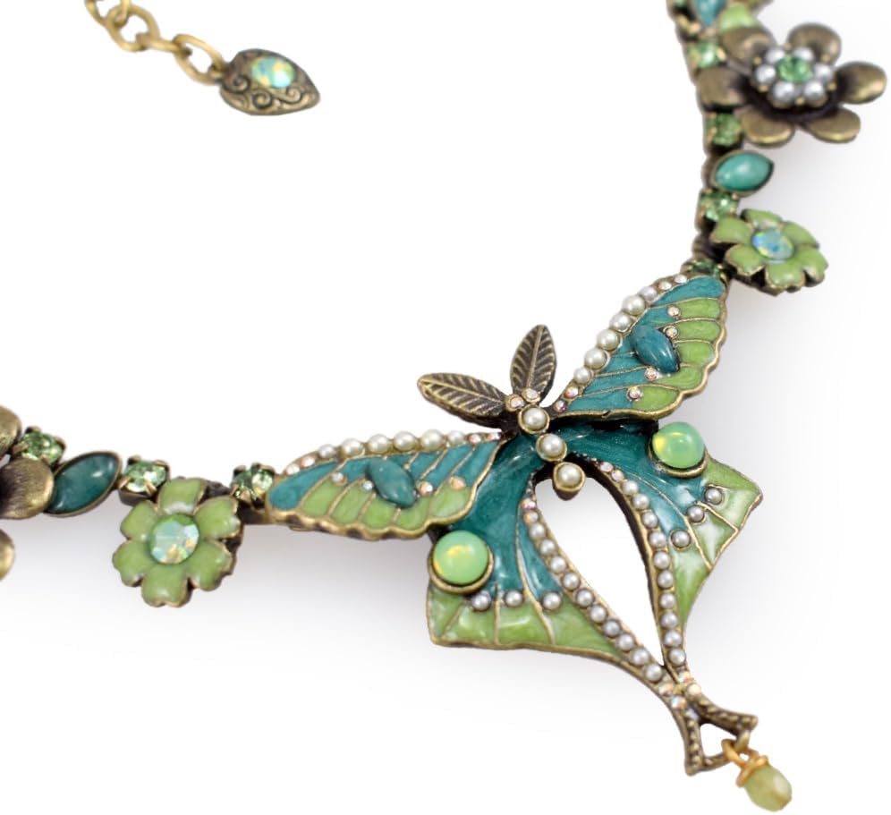 American Made Luna Moth Necklace | Austrian Crystal and Cast Pewter, Adjustable 17" to 19.5"