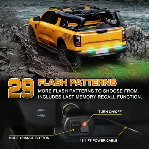 Image of 48 inch 288 LED Tailgate Strobe Lights Rear Emergency Lights | Amber Green Flashing Warning Hazard Caution Safety Light Strip for Tow Plow Trucks Construction Vehicles Pickup Trailer