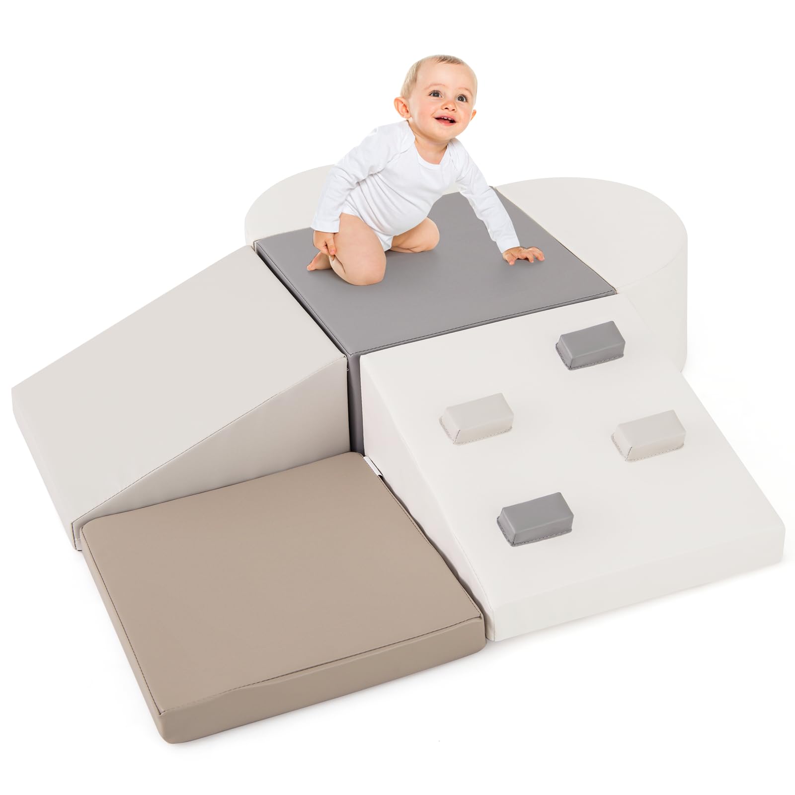 OLAKIDS Kletterspielzeug für Kleinkinder 6 Stück Schaumstoffblöcke Baby Soft Set mit Kunstleder Gleitaktivitätsstruktur Fitnessstudio Spielplatz (Grau)