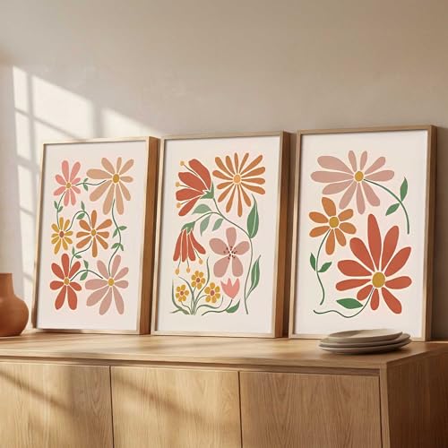 Image of kotart Floral Wall Art Home Decoration | Aesthetic Floral Paintings With Frame For Living Room Bed Room Hotel Wall Decor Digital Reprint Set of 3 (20x30 Inch)