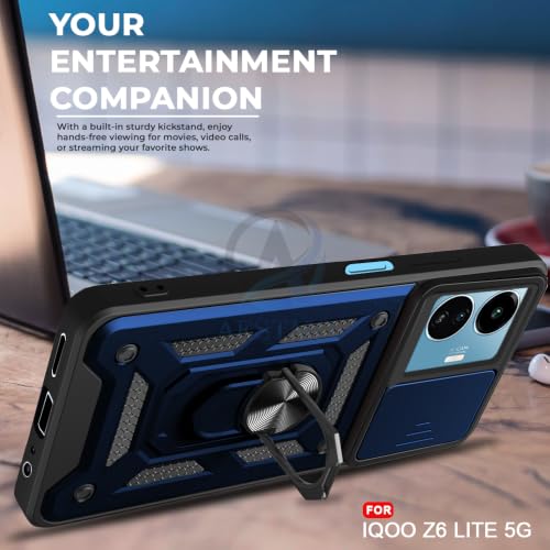 Image of AESTMO Tough Armor iQOO Z6 Lite 5G Bumper Back Case Cover | Ring Holder & Sliding Camera Shield Cover | 360 Degree Protection Back Case Cover for iQOO Z6 Lite 5G (Blue)