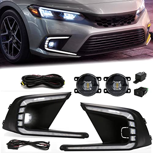 VGETTING LED Daytime Running Light For Honda Civic 2021 2022 2023 Fog Lamp Tri-Colors DRL With LED Light Blub Civic Sedan LED Light with Bezel