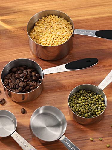 Joyhill Stainless Steel Measuring Cups And Spoons Set Of 10 Piece, Nesting Metal Measuring Cups Set With Soft Touch Silicone Handles For Dry And Liquid Ingredients, Cooking & Baking (Black) #TOP5