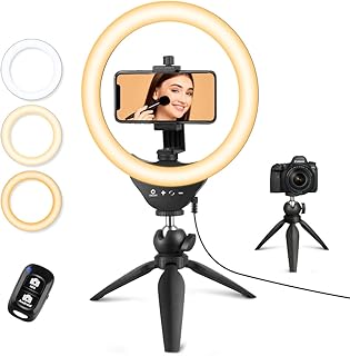 Eicaus Desktop 10" Selfie Ring Light with Tripod Stand and Cell Phone Holder, Dimmable LED Circle Light for Computer/Zoom Call/Live Streaming/Makeup/YouTube/TIK Tok, Compatible with Most Phones