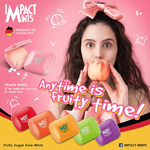 Image of Impact Mints Sugar-free Mints Peach Flavor (Pack of 9) 14g each, for everlasting & pleasant breath, product of Germany, pocket-friendly Mints in classic Tin packaging