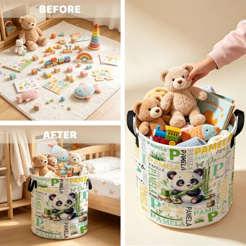 Image of Custom Panda Laundry Hamper, Personalized Laundry Basket with Name, Customized Dirty Clothes Basket for Clothes Toy Bathroom Bedroom Storage,S-16.5 inchX 13.8 inch