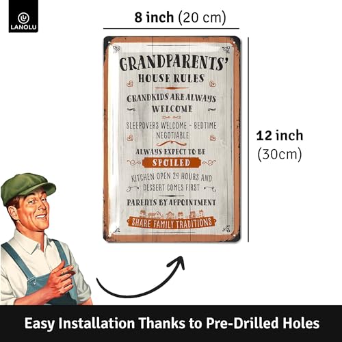 Grandparents-House-Rules-Vintage-Tin-Sign-in-Wood-Sign-design-for-Grandpa-Grandma-Grandkids-Welcome-Family-Wall-Decor-Vintage-Metal-Signage-12×8 Grandparents House Rules Vintage Tin Sign in Wood Sign design for Grandpa Grandma Grandkids Welcome Family Wall Decor Vintage Metal Signage 12×8