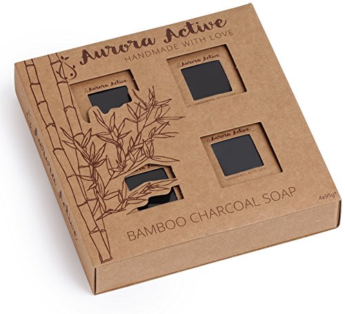Aurora Active Activated Bamboo Charcoal Black Soap - 3.35 OZ Handmade Soap Bars with a Light and Fresh Scent - Facial Cleansing Treatment for Acne Prone and Sensitive Skin