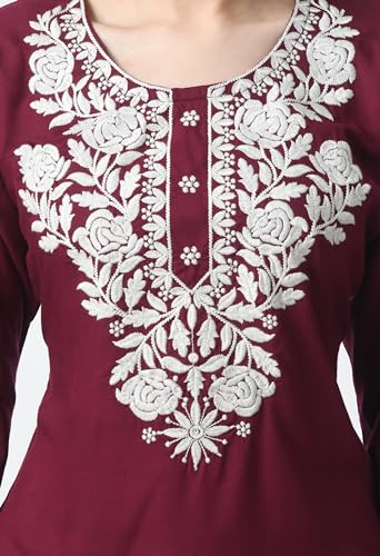 Image of LIBOZA Kurti for Women - Short Chikankari Kurtis for Girls, Lakhnawi Tunic Top Kurta Design for Ladies, Woman Ethnic Kurthis & Shirt with Sleeve