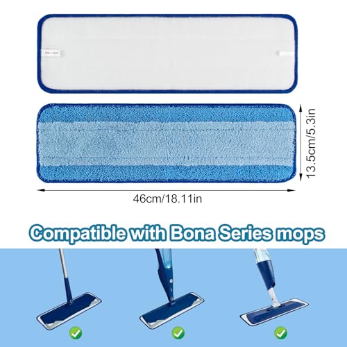 Image of Mop Replacement Pads for Bona, Microfiber Cleaning Pad for Bona, 3 Pack 18 Inch Mop Cleaning Pads for Bona Hardwood & Hard Surface Floors, Reusable & Washable & Microfiber Mop Pads for Bona Mop