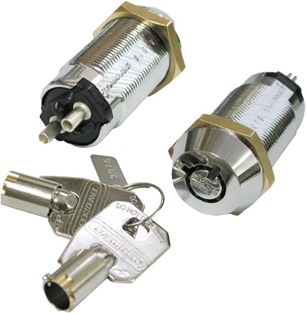 Seco-Larm SS-090-2HX Tubular Keylock Switch; 2 Terminals; SPST; Maintained On/Off; Key Removable from Both On and Off Positions; 12VDC; 2 Amps Max; Commonly Used for Arm/Disarm Alarm or Shunt Zone
