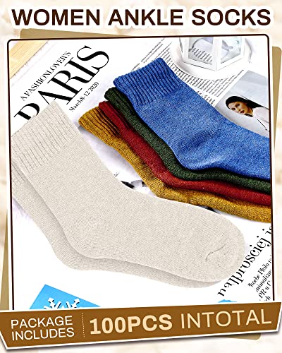 Funtery 100 Pairs Crew Socks Bulk for Women Men Athletic Thermal Calf Casual Boot Socks Gifts for Unisex Homeless Size 5-103