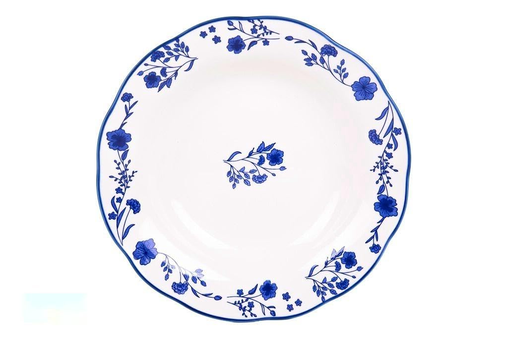 Vajilla de porcelana esmaltada irregular con detalle floral azul, 18 piezas. diseñado para: uso diario y ocasiones especiales.