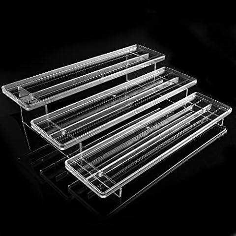 MEQUER Perfume Organiser Stand for Display, 3 Step Clear Acrylic Display Stand for Pop Figures, Riser Display Cabinets Cupcake Stands for Countertops, Collectibles Cover