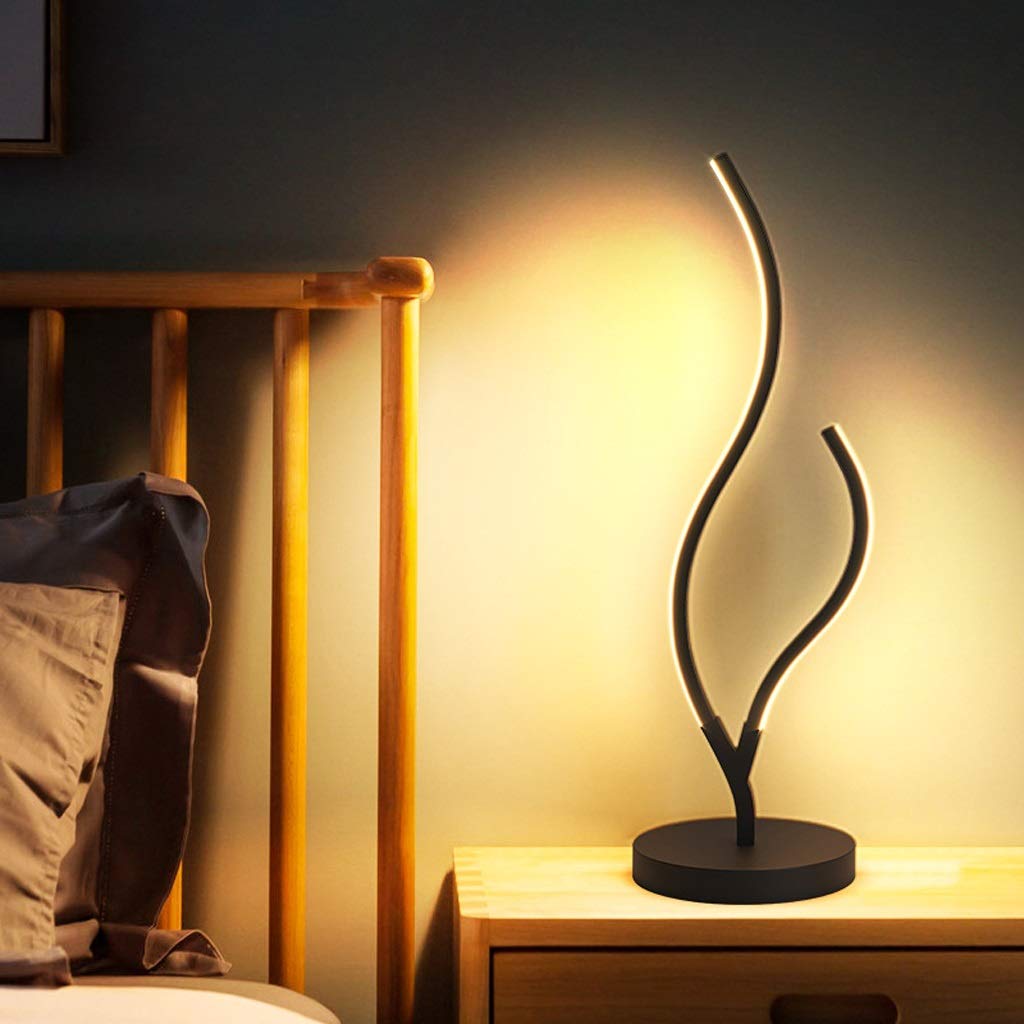 Lampy stołowe do sypialni Czarne diody LED do sypialni Nowoczesna lampka nocna Współczesna lampa biurkowa w kształcie łuku Lampy nocne do salonu Pokój gościnny 22” H