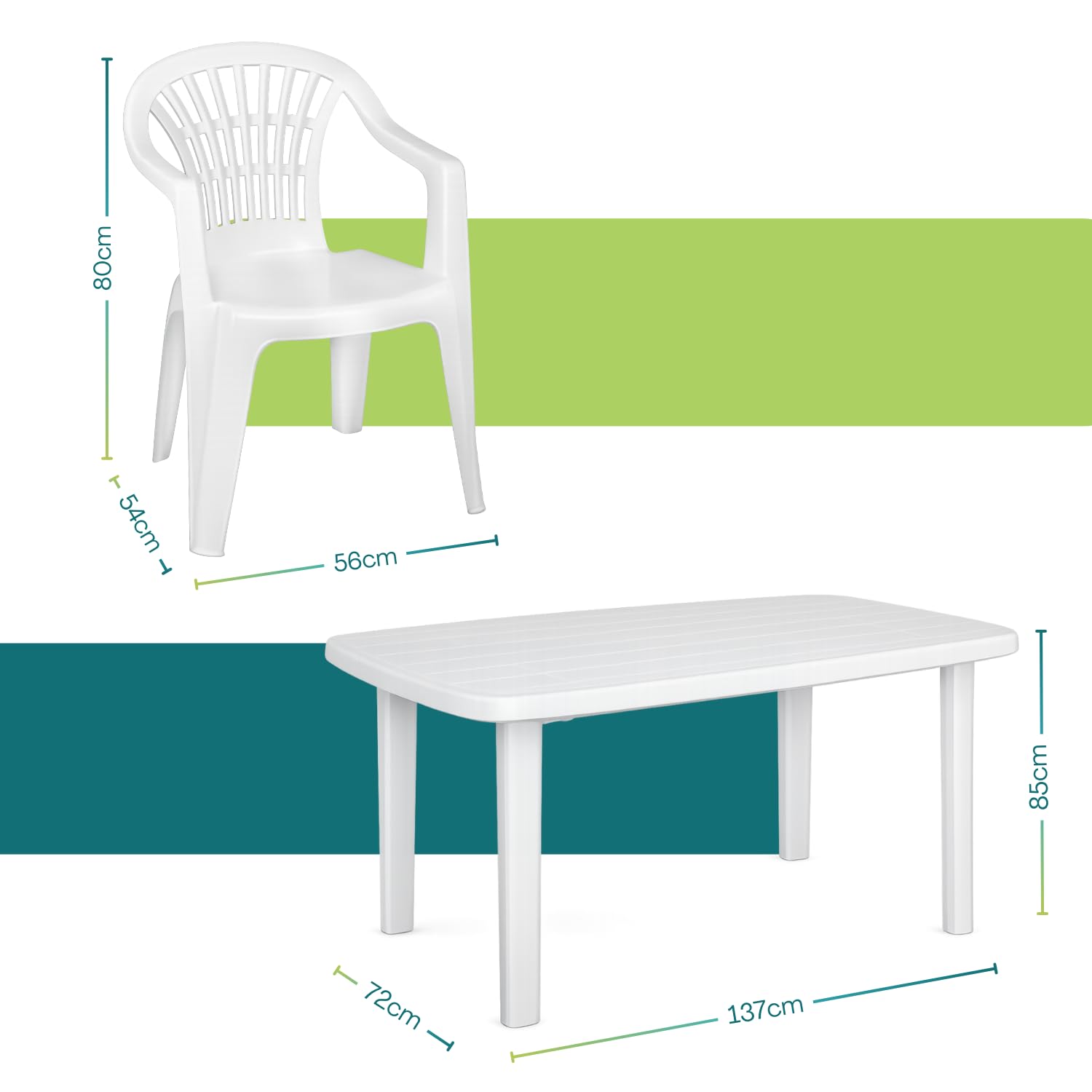 PALUPLUS Set Tavolo Ovale con 6 Sedie in Plastica da Giardino di colore Bianco, Misura tavolo 136x85x73 cm, Sedie Impilabili con Braccioli, Arredo da Esterno, Terrazzo, Made in Italy -FAR/LYR