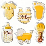 JOB JOL Baby Shower Cookie Cutters 6 PCS, 3.5'', 4'', 4.25'', Onesie, Bib, Bottle, Rattle, Carragie, Foot