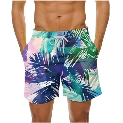 Mens Quick Dry Drawstring Board Shorts Comfy Trendy Print Beach Trunks Loose Swimwear Swimsuit Shorts with Pocket