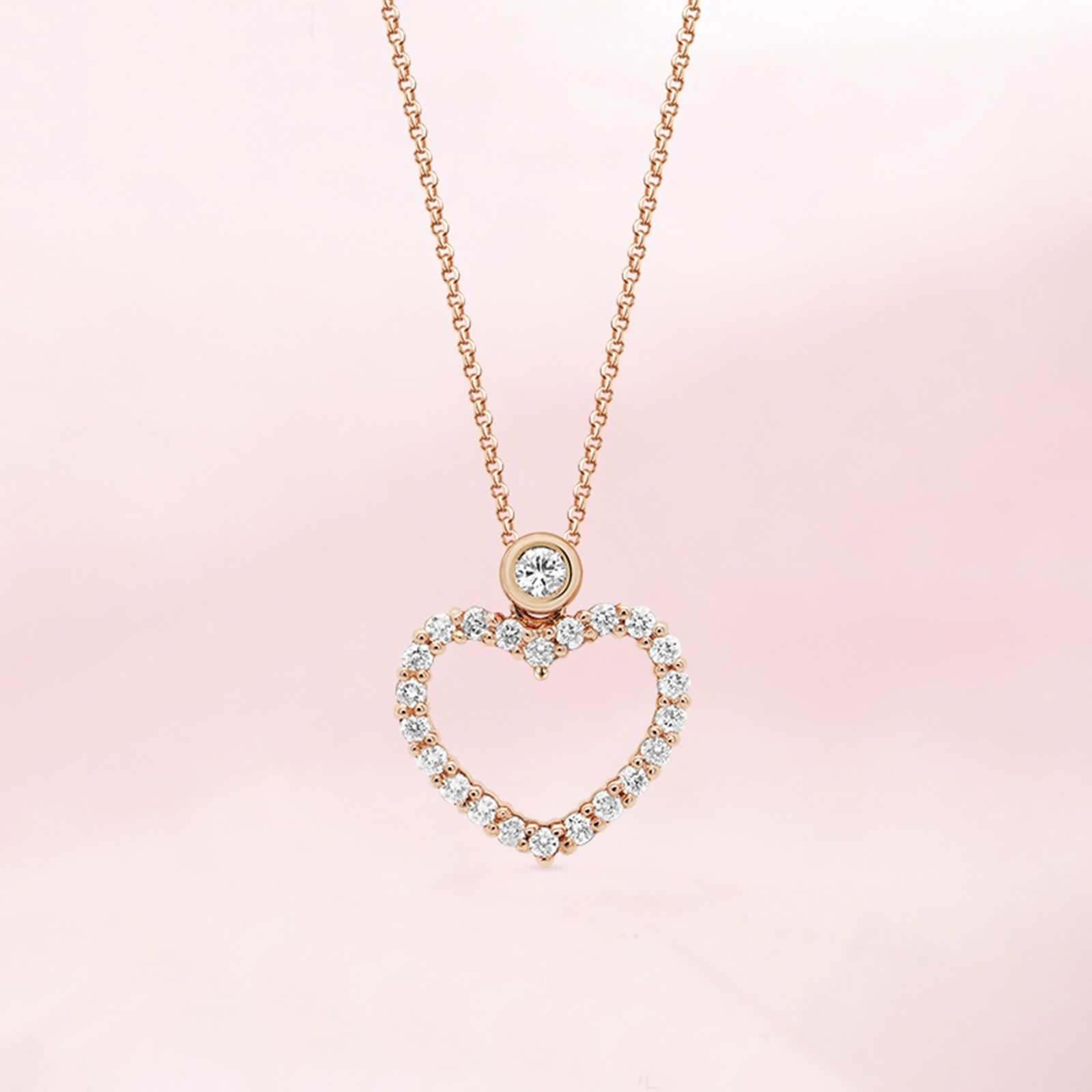 Cadena para mujer con colgante de corazón, cadena de diamante auténtico, 9 K/14 K/18 K, oro rosa, moda clásica