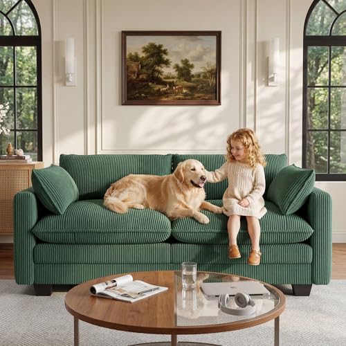 Gizoon 75” Cloud Loveseat with Comfy Double Layer Upholstered Cushion, 2 Seater Modern Overstuffed Love seat Couch with Removable and Washable Corduroy Fabric for Living Room or Small Places