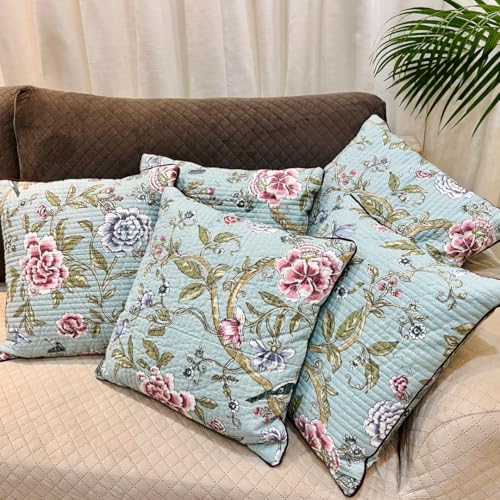 Image of Jaipur Weaves Cushion Cover 16 inch x 16 inch - Pure Cotton, Decorative Soft Floral Cushions for Sofa /Bed /Chair, Gift for Home Decor (3, Green Bird), 180 TC