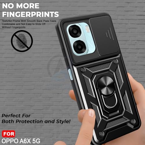 Image of AESTMO Tough Armor Oppo A6S 5G / Oppo K14X 5G / Oppo A6X 5G Bumper Back Case Cover | Ring Holder & Sliding Camera Shield Cover | 360 Degree Protection Back Case Cover (Black)
