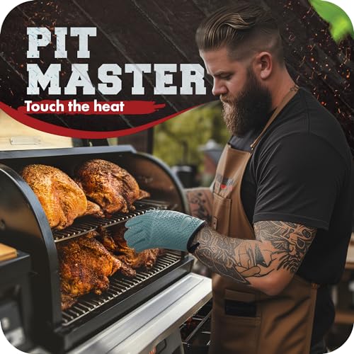 Image of KITCHEN PERFECTION S Silicone Smoker BBQ Gloves - Heat Resistant Oven Mitts | Waterproof, 5-Finger Design For A Better Grip, for Pitmasters, Meat Smoking, Grilling, Cooking, Frying Turkey | Grill Gift