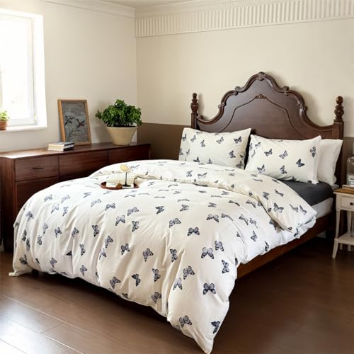 YASMENG Housse de Couette 220x240 Coton Motif Papillons Parure de Lit Coton Câlin Doux Respirant Linge de Lit 2 Personne pour Fille avec Fermeture Éclair et...