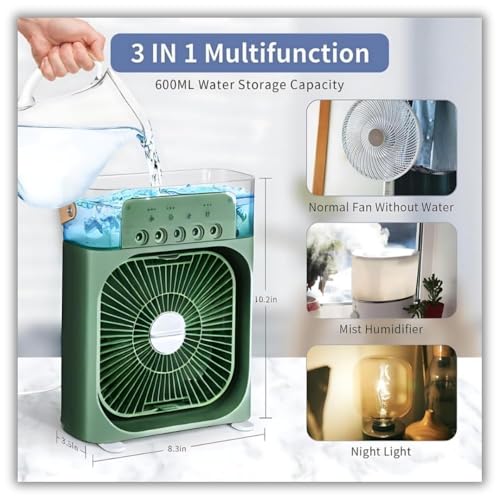 Image of DRUMSTONE Genz Luxurious 5 Years Warranty Mini Air Cooler | USB Powered Personal Air Cooler Fan | 3-Speed Portable Desktop Cooling Fan for Office, Bedroom, Hostel, Home & Travel GREEN