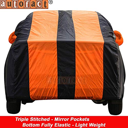 Image of Autofact Car Body Cover for Renaults Lodgy (Mirror Pocket, Premium Fabric, Triple Stiched, Fully Elastic, Orange /Blue Color)