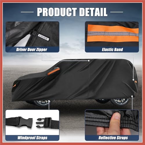 Image of ACROPIX Car Cover for Kia Soul 2009-2024 210D-PU Oxford Outdoor Full Car Cover All Weather Waterproof Windproof Sun Protection with Driver Door Zipper Black Car Parts